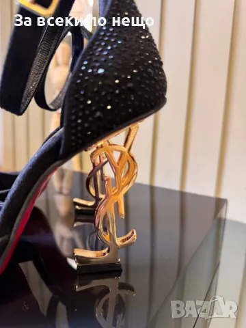 Yves Saint Laurent Дамски Черни Сандали Със Златен Метален Ток Код E269, снимка 3 - Сандали - 50414521