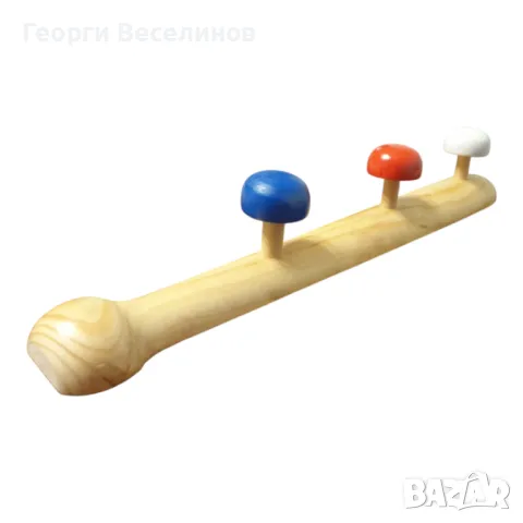 Детска закачалка, Linea Bertomani, с три цветни куки, дървенао, снимка 2 - Закачалки - 48911090