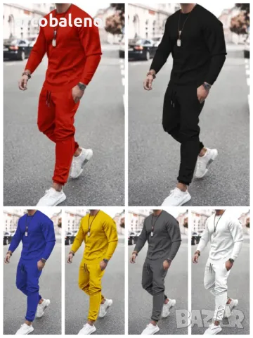 Мъжки ежедневен едноцветен комплект от две части, 9цвята 