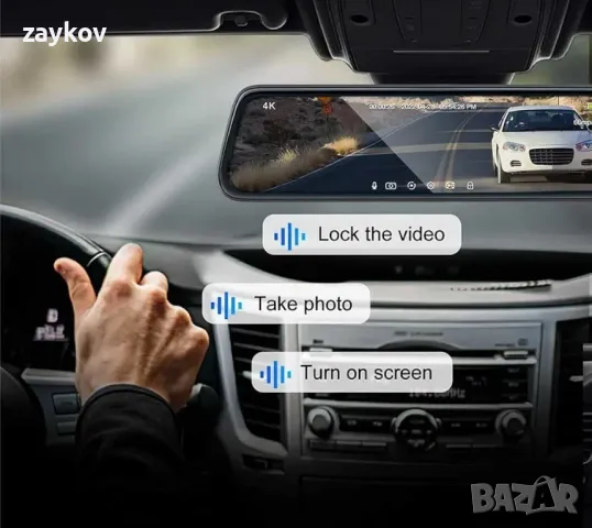 ThiEYE 4K Dash Carview 4 Mirror Dash Cam с камера за заден ход 10-инчов IPS сензорен екран, снимка 3 - Камери - 49217321