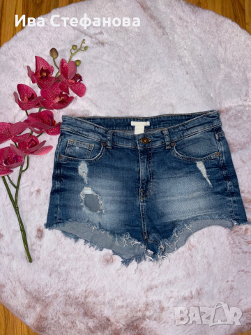 Дънкови къси панталони H&M еластични накъсани 