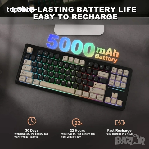 Нова YUNZII YZ87 Gasket механична клавиатура, TKL безжична с 5-слойна подложка, BT5.0/2.4G/USB-C..., снимка 3 - Клавиатури и мишки - 51615202