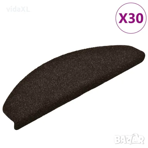 vidaXL Изтривалки за стълби, самозалепващи се, 30 бр., 65x21x4 см, тъмнокафяви, полукръгли, големи