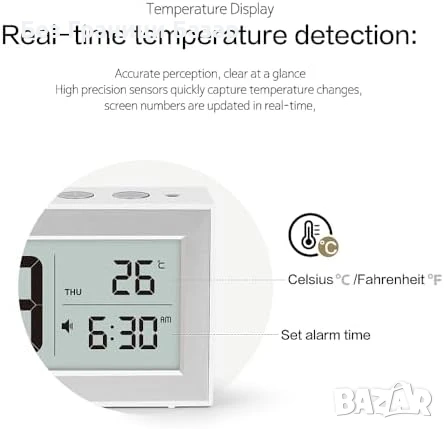 Нов LCD будилник Дигитален часовник с аларма, осветление и термометър, снимка 7 - Други стоки за дома - 50467218
