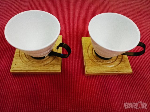 Порцеланови чаши с дървени подложки, Германия. , снимка 3 - Чаши - 42688935