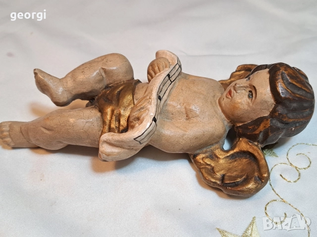 Стара дървена статуетка на ангелче херувим дърворезба 29/3, снимка 2 - Антикварни и старинни предмети - 52424270