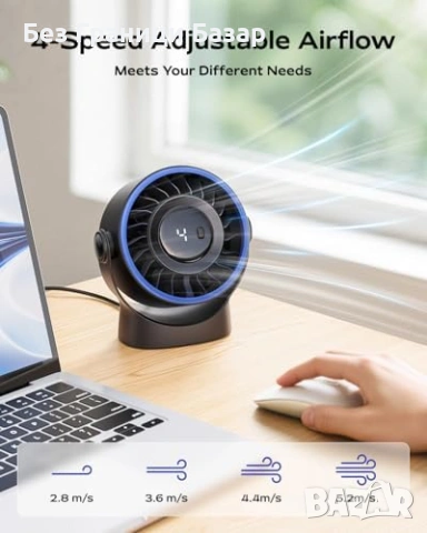 Нов преносим Компактен USB вентилатор за бюро тих 4 степени черен, снимка 3 - Други стоки за дома - 53843329