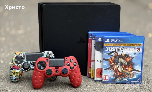 Конзола Sony PlayStation 4 Slim 1TB (PS4) + 2 контролера + 4 игри