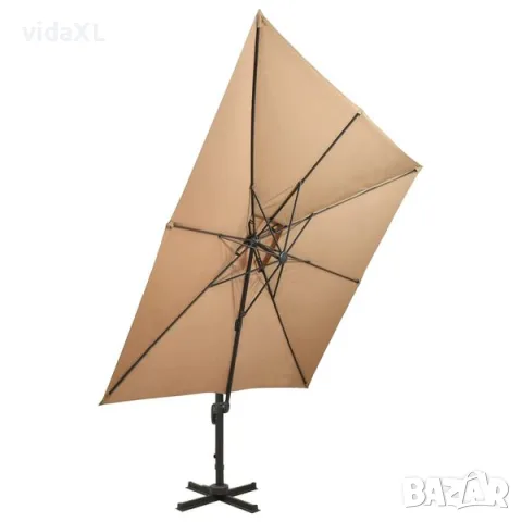 vidaXL Градински чадър с конзола и двоен плот 300x300 см, бежов（SKU: 312374）, снимка 2 - Градински мебели, декорация  - 56089429