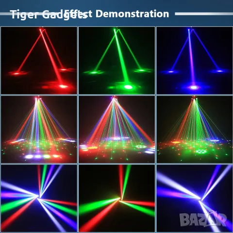 80W RGBW LED Beam Moving Head – 6-раменен въртящ сценичен ефект с DMX512 и дистанционно, снимка 7 - Прожектори - 56201096