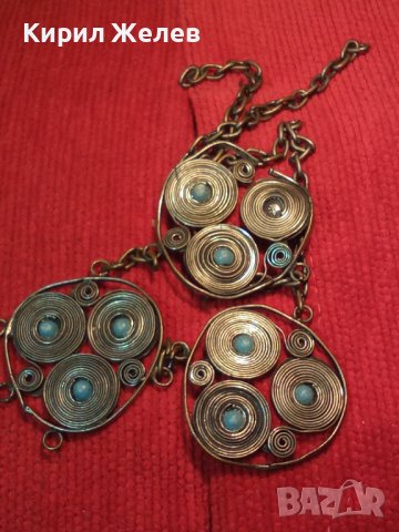 ВЪЗРОЖДЕНСКИ ПОСРЕБРЕН МЕДЕН НАКИТ с ТЮРКОАЗИ МАЙСТОРСКА ИЗРАБОТКА 61231, снимка 3 - Антикварни и старинни предмети - 30719799