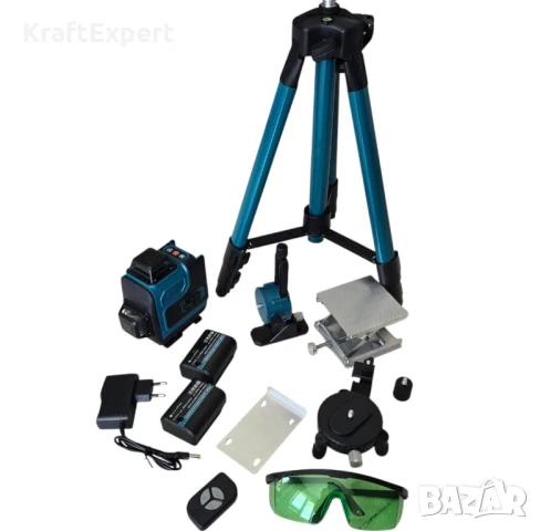 Самонивелиращ Лазерен Нивелир 4D с 16 Линиии Зелен Лазер и Тринога в Куфар, снимка 3 - Измервателни инструменти - 50488415