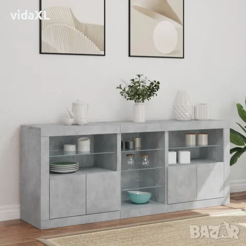 vidaXL Сайдборд с LED светлини, бетонно сив, 162x37x67 см, снимка 4 - Бюфети - 56146789