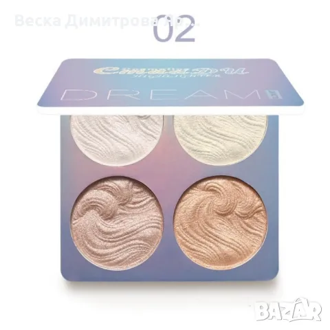 Палитра с четири броя хайлайтър за лице - HZS323, снимка 3 - Декоративна козметика - 47730765