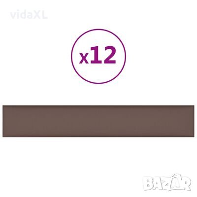 vidaXL Стенни панели, 12 бр кафяви 90x15 см изкуствена кожа 1,62 м²（SKU:343889, снимка 1
