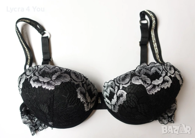 MED луксозен черен сутиен със сива дантела и камъни, снимка 8 - Бельо - 53686143