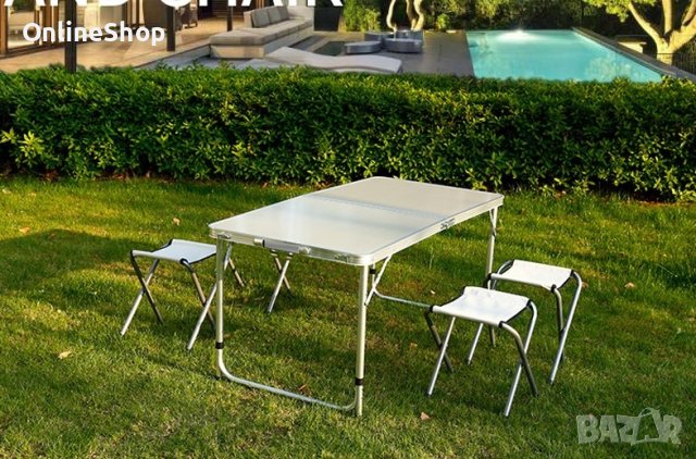 Компект Сгъваема Маса и Столове Malatec , 4 Стола, Алуминиев Материал, Сгъваема, 120 x 60 x 70 cm, снимка 13 - Маси - 42037016