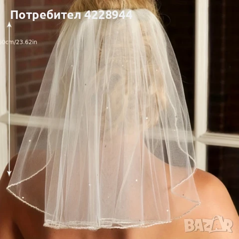 Къс булчински воал с перли за сватба или моминско парти 42х50 см було, снимка 4 - Сватбени аксесоари - 50778221