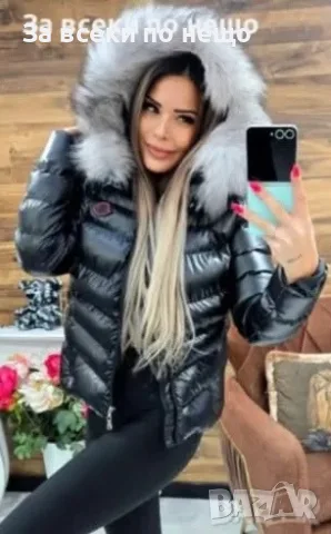 Moncler Лъскаво Черно Дамско Лачено Зимно Яке С Естествен Пух На Качулката Код W.S.O.4