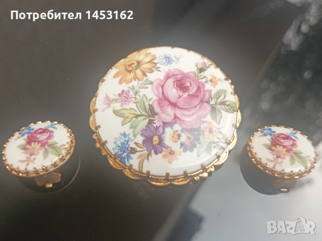 Винтидж порцеланов лот брошка с обеци 
