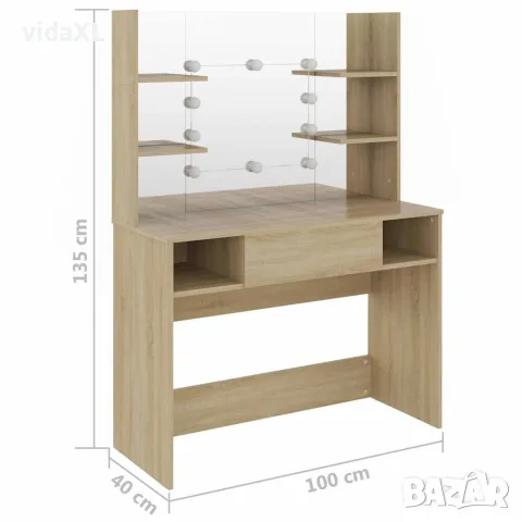 vidaXL Тоалетка с LED лампи, 100x40x135 см, МДФ, дъб, снимка 6 - Тоалетки - 56146997