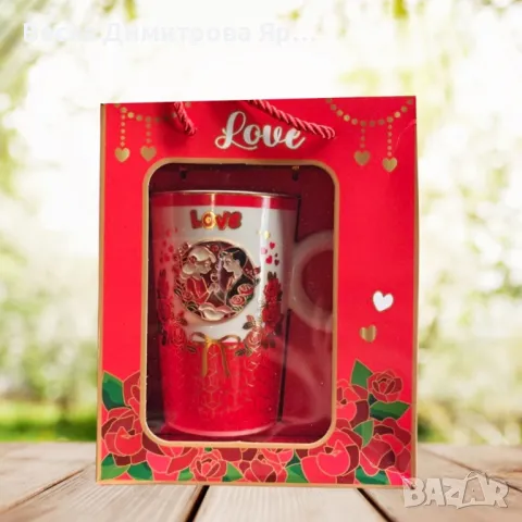 Керамична чаша, с лъжица, сърчица, снимка 3 - Чаши - 49046633