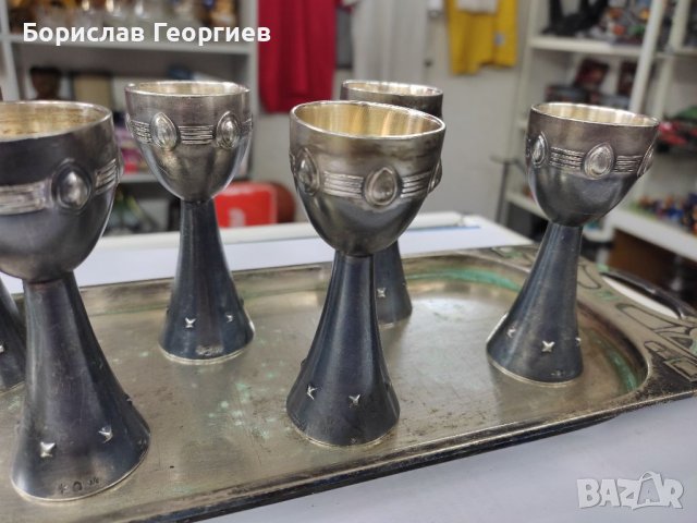Посребрени чашки за ликьор с поднос wmf, снимка 4 - Антикварни и старинни предмети - 40570773