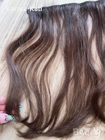 естествена коса на клипсове кестенява, снимка 2 - Аксесоари за коса - 52094791