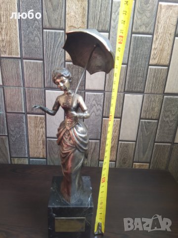 Бронзова Скулптура във Сребърно Покритие-Дамата със Чадъра 19 Век Испания , снимка 12 - Статуетки - 42112272