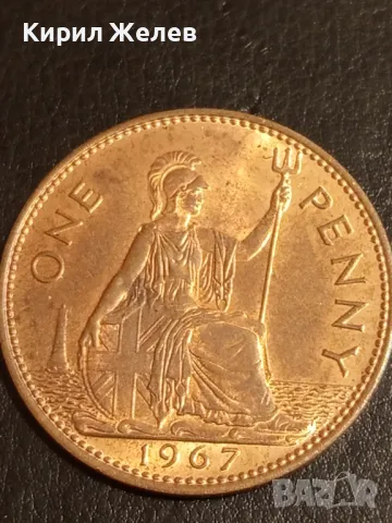 Стара монета 1 пени 1967г. Великобритания Кралица Елизабет втора 29792