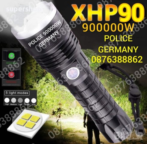 ПРОМО!Мощен лед фенер 900000 лумен POLICE,USB,акумулаторен,зуум,водоустойчив