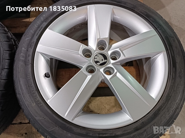 Лети джанти 16ки 5х100 Skoda + летни гуми 215/45/16 Dunlop, снимка 6 - Гуми и джанти - 52863828