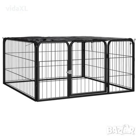 vidaXL Заграждение за куче 4 панела черно 100x50 см прахово боядисано