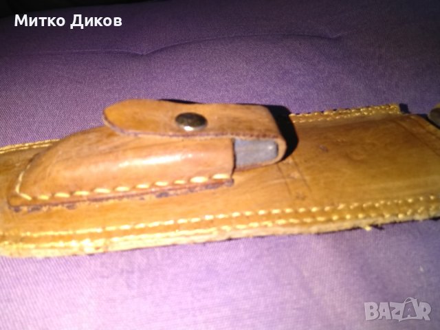 Ловен нож голям  с нов калъф естествена кожа 320х190мм дървена дръжка бряст с точило, снимка 14 - Ножове - 38518181