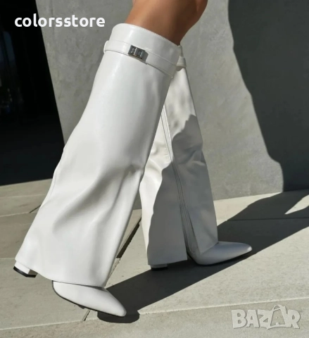 Ботуши на ток - бяла кожа - KD105