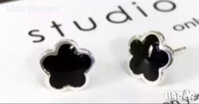 Сребърни обеци цветя,black,окантени/нови