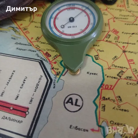 Армейски двустранен курвиметър КМ-59.А – СССР, отличен, с кожен калъф, снимка 4 - Антикварни и старинни предмети - 56085904