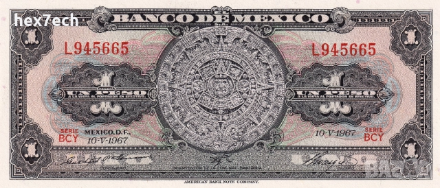 ❤️ ⭐ Мексико 1967 1 песо UNC нова ⭐ ❤️, снимка 2 - Нумизматика и бонистика - 52805492