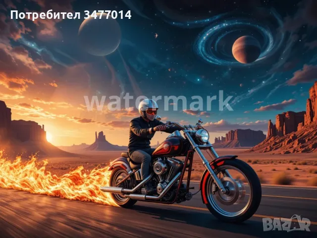 Абстрактна картина с моторист, снимка 1