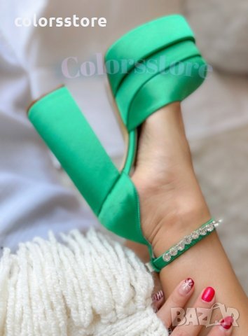 Сандали на ток зелен сатен код LT256, снимка 3 - Сандали - 35964766