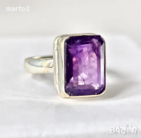 Прекрасен Сребърен 925 Пръстен с Натурален Аметист, снимка 7 - Пръстени - 49875085