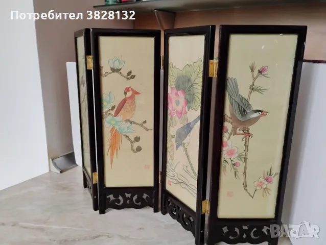 Винтидж китайски мини параван, снимка 5 - Антикварни и старинни предмети - 50225256