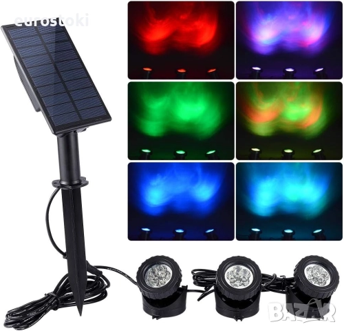 WisHomee Соларни лампи за открито. Потопяеми RGB LED фонтани. Пейзажна лампа от здрач до зори 