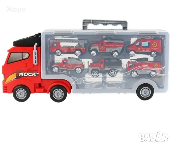 Пожарникарски камион автовоз с 6 метални пожарникарски коли КН2793, снимка 4 - Коли, камиони, мотори, писти - 48029024