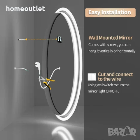 ПРОМОЦИЯ LED Огледало за баня LUVODI XMR-Y28-669-GD-EU-V1– IP65, сребърно огледално стъкло , снимка 4 - Огледала - 50860445
