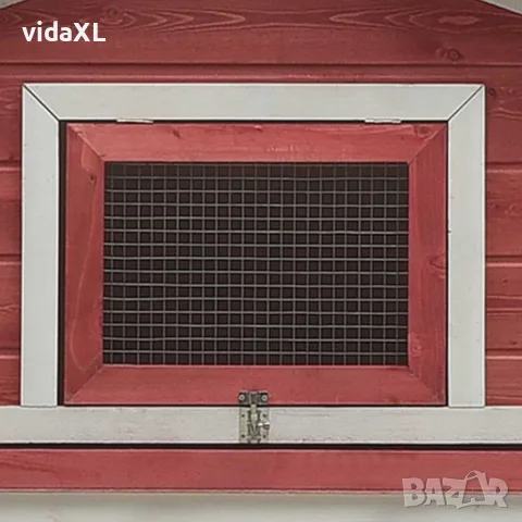 vidaXL Клетка за зайци, червена, 310x70x87 см, чам и ела масив, снимка 6 - За гризачи - 56146268