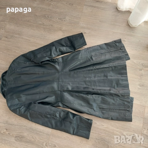 Черно кожено палто с подплата,телешки бокс, xs,s,без забележки, снимка 2 - Палта, манта - 52733647