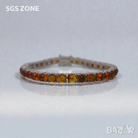 ръчно изработена сребърна гривна с кехлибар, снимка 2 - Гривни - 52586590