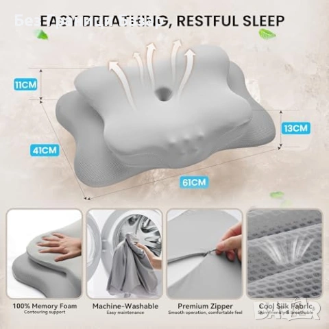 Нова Мемори възглавница за врата и рамене със сваляем калъф, дишаща, снимка 2 - Възглавници - 53666468