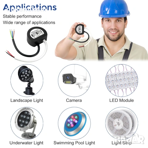 LED трансформатор 24V 30W IP67 – кръгъл, водоустойчив, за външна и вътрешна употреба, снимка 5 - Лед осветление - 53268242